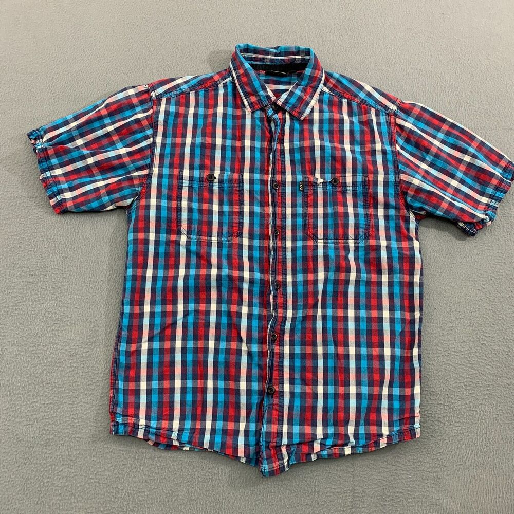 Kavu Button Down Shirt Mans Small Multicolor Plaid Short Sleeve Pockets Front